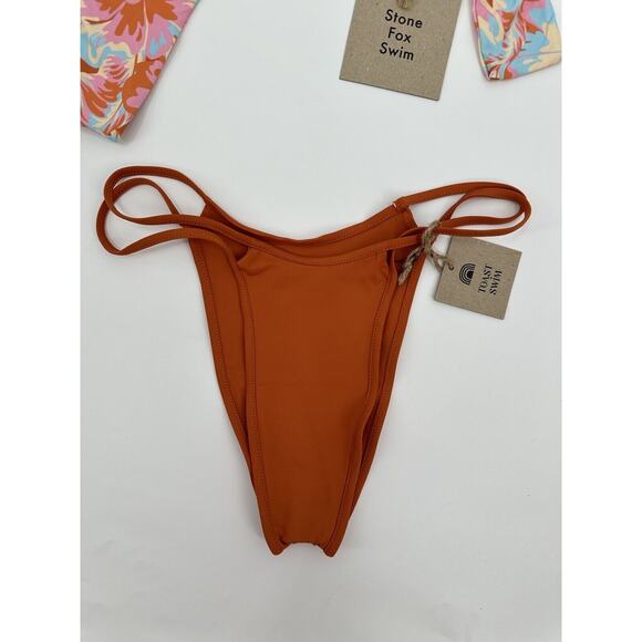 Stone Fox Swim & Toast Swim Floral Pink Tie Cheeky Bikini Bottoms Size XS NWT - Picture 2 of 5